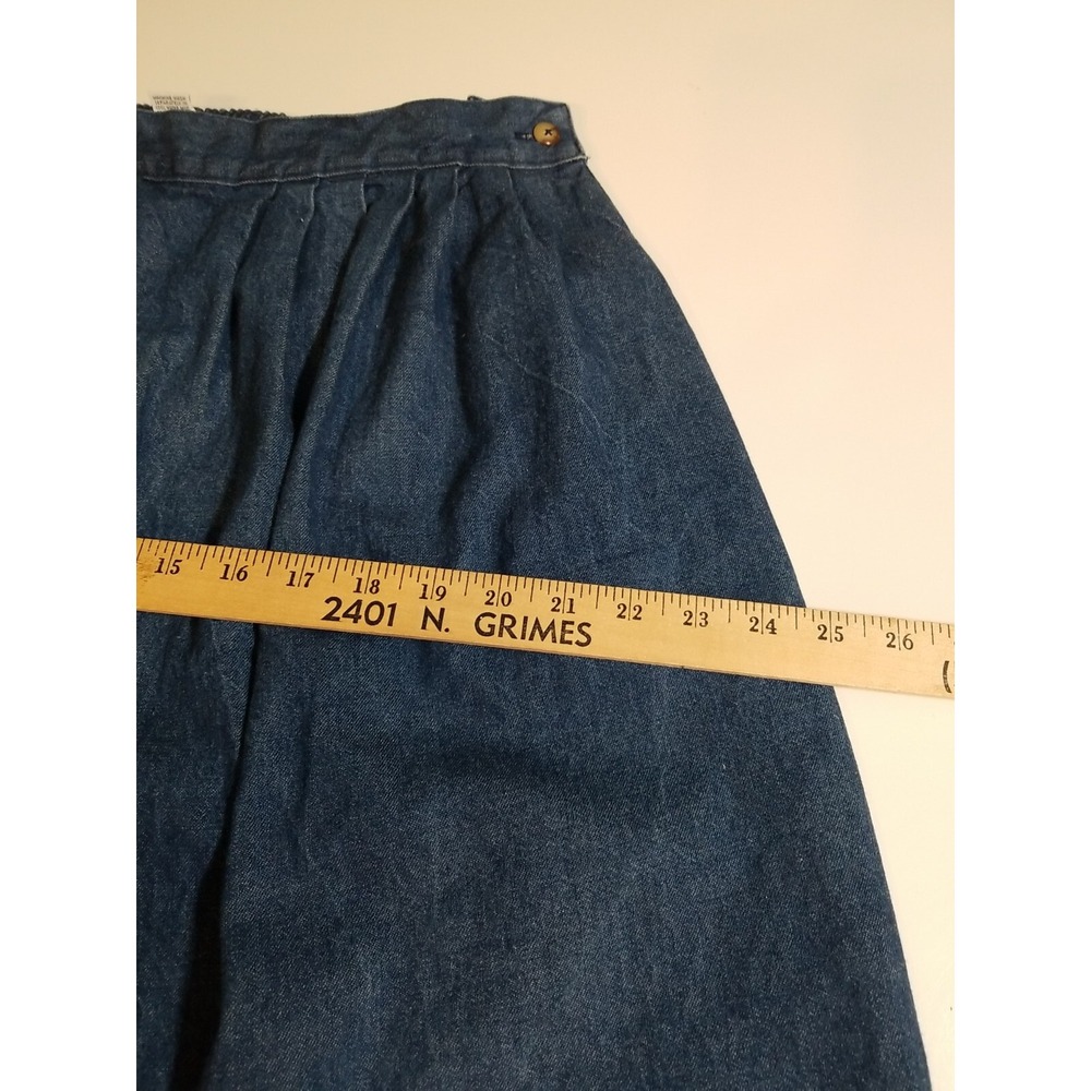 Vtg 80s Skirt A-Line Long Dark Wash Denim Mom S Pleats Elastic Pockets Modest - Picture 12 of 14